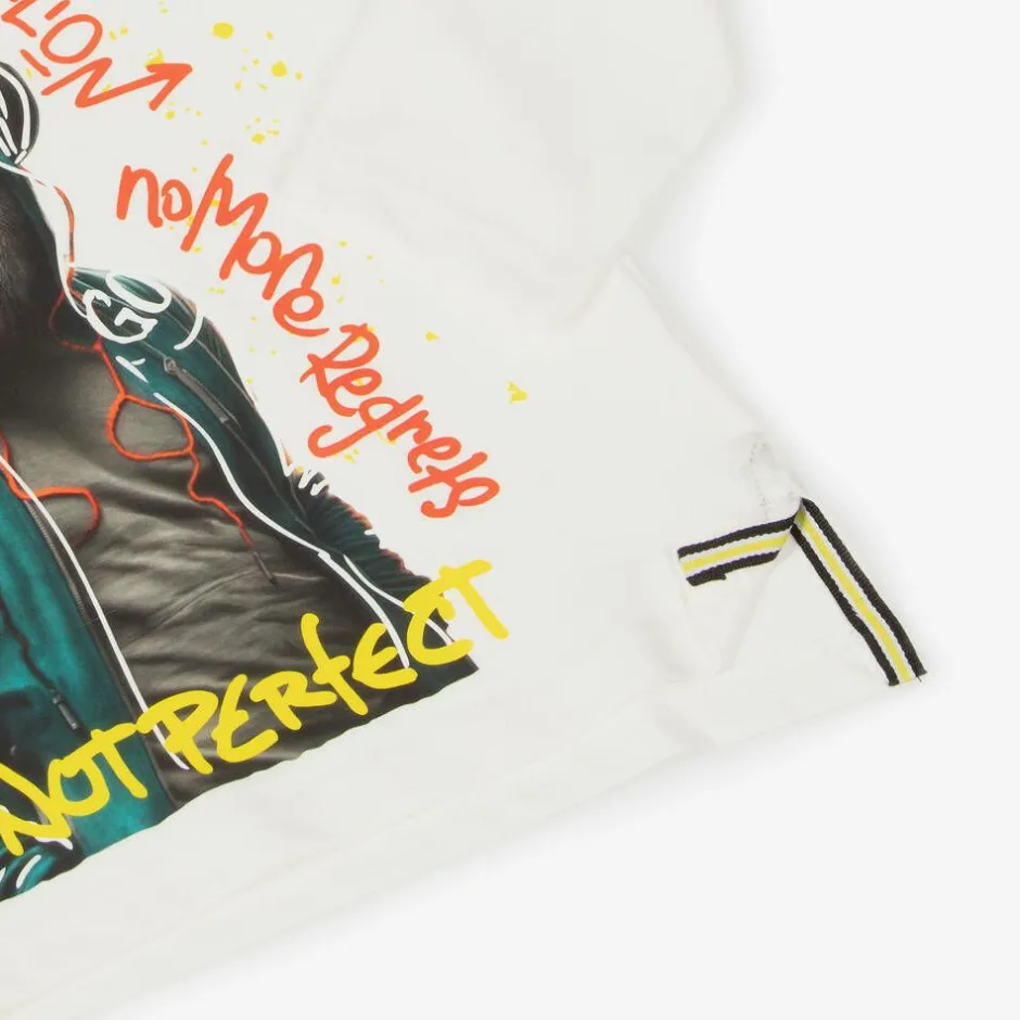 Boboli Boys White Cotton Slogan Monkey Top Clearance