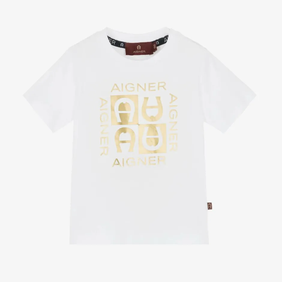 AIGNER Boys White Cotton T-Shirt Sale