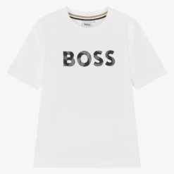 BOSS Boys White Cotton T-Shirt Outlet