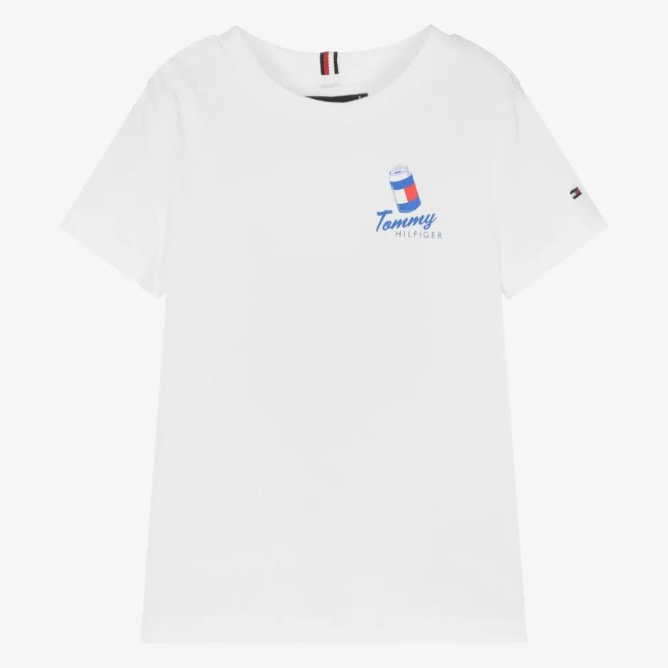 Tommy Hilfiger Boys White Cotton T-Shirt Clearance