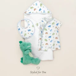 Kissy Kissy Boys White Dino Domain Hooded Towel & Mitt Set Online