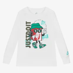 Nike Boys White Graphic Print Cotton Top New