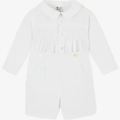 Sarah Louise Boys White Hand-Smocked Buster Suit Sale