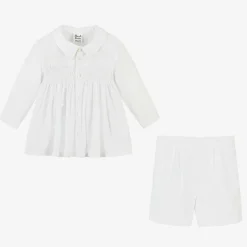 Sarah Louise Boys White Hand-Smocked Buster Suit Sale