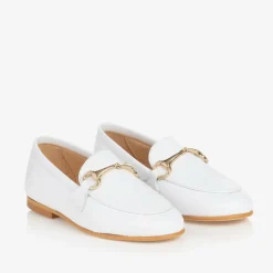 Childrens Classics Boys White Leather Loafers New