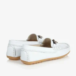 Childrens Classics Boys White Leather Moccasins Clearance