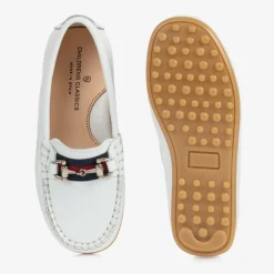 Childrens Classics Boys White Leather Moccasins Clearance