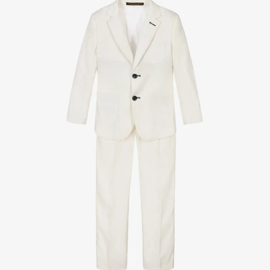Romano Boys White Linen & Cotton Suit Best