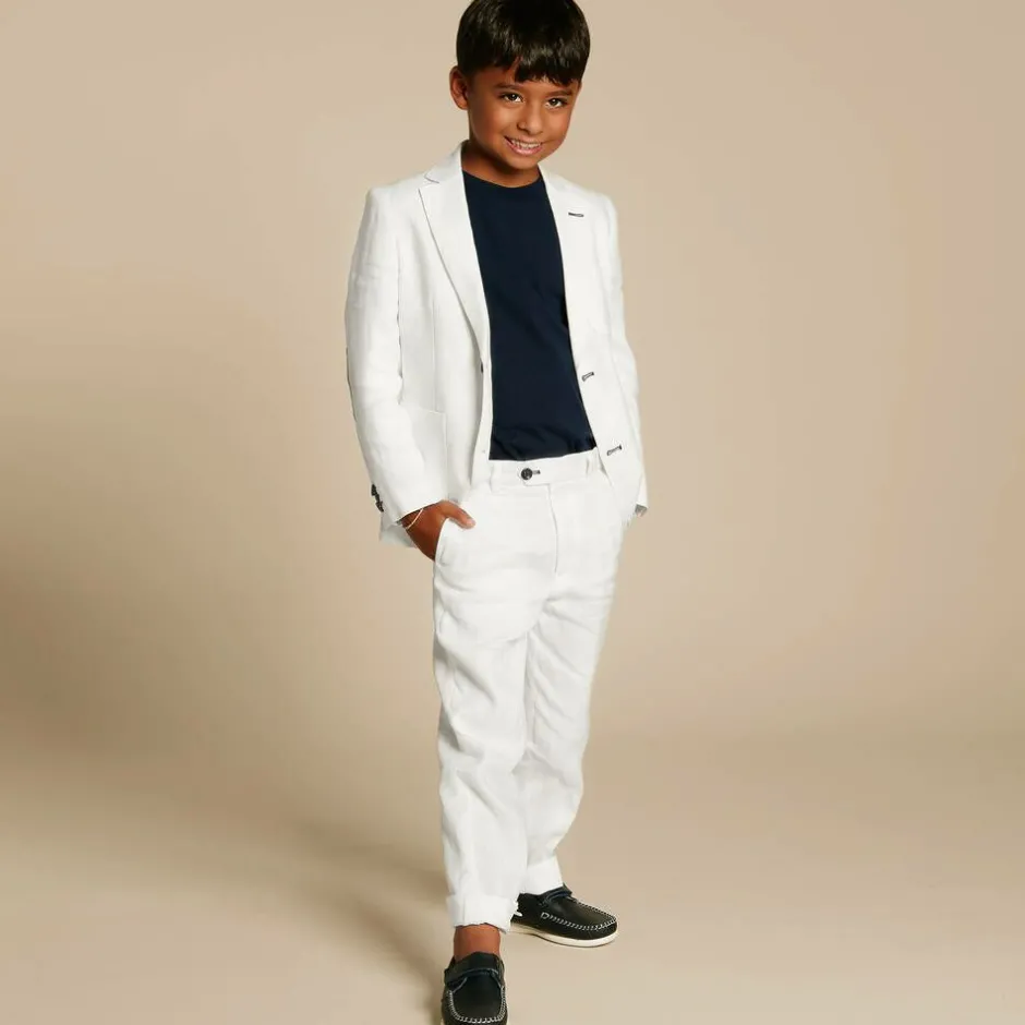 Romano Boys White Linen & Cotton Suit Best