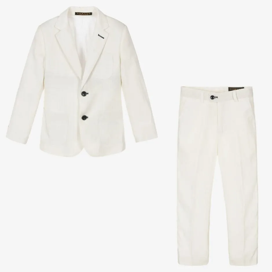 Romano Boys White Linen & Cotton Suit Best