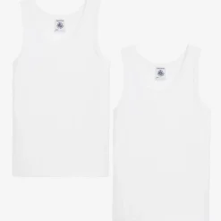 Petit Bateau Boys White Organic Cotton Vests (2 Pack) Discount