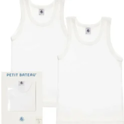 Petit Bateau Boys White Organic Cotton Vests (2 Pack) Discount