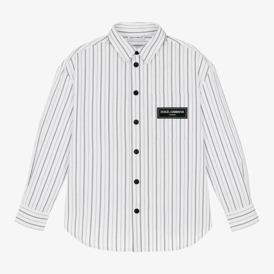 Dolce amp; Gabbana Boys White Striped Poplin Shirt Outlet