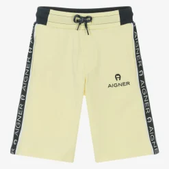 AIGNER Boys Yellow Cotton Logo Tape Shorts Discount