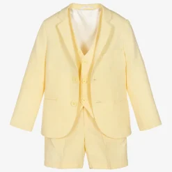 Caramelo Kids Boys Yellow Linen & Cotton Shorts Suit Best