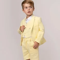 Caramelo Kids Boys Yellow Linen & Cotton Shorts Suit Best