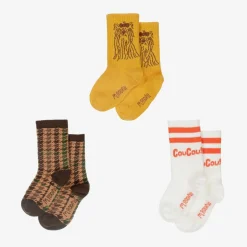 Mini Rodini Brown & Yellow Organic Cotton Socks (3 Pack) Clearance