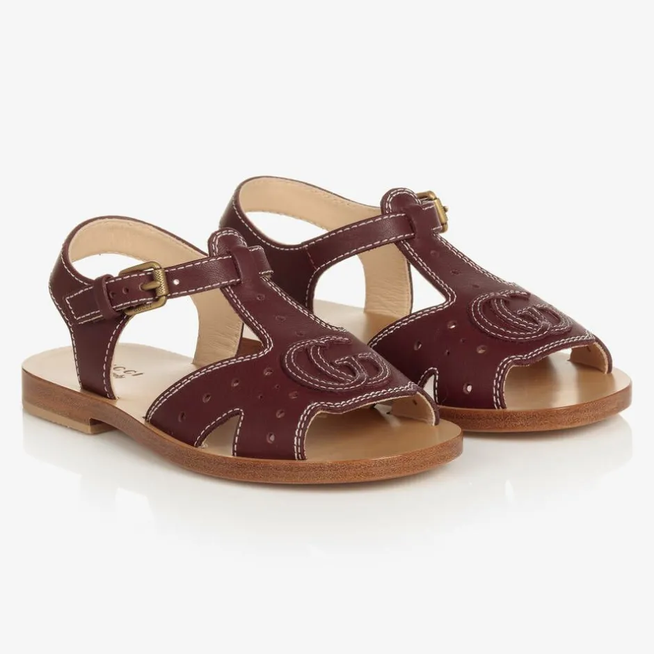 Gucci Brown Double G Leather Sandals Clearance