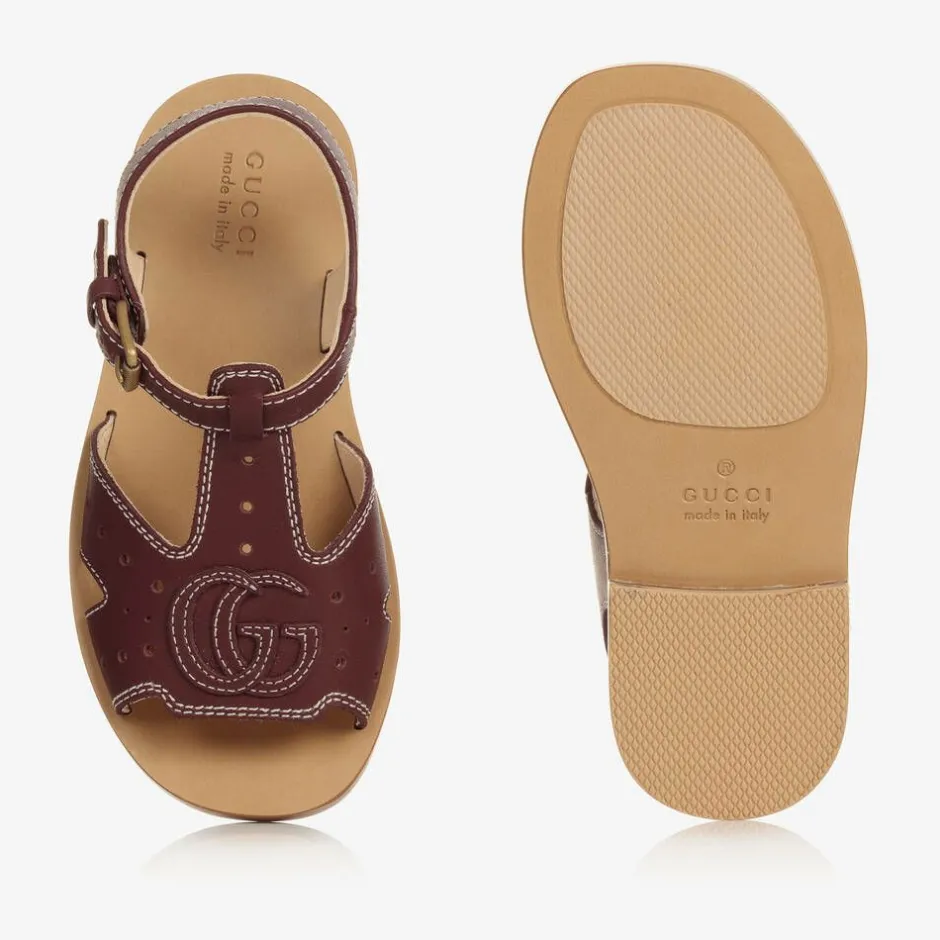 Gucci Brown Double G Leather Sandals Clearance