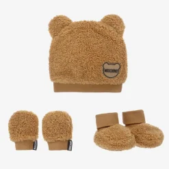 Moschino Baby Brown Fleece Hat & Booties Set Best