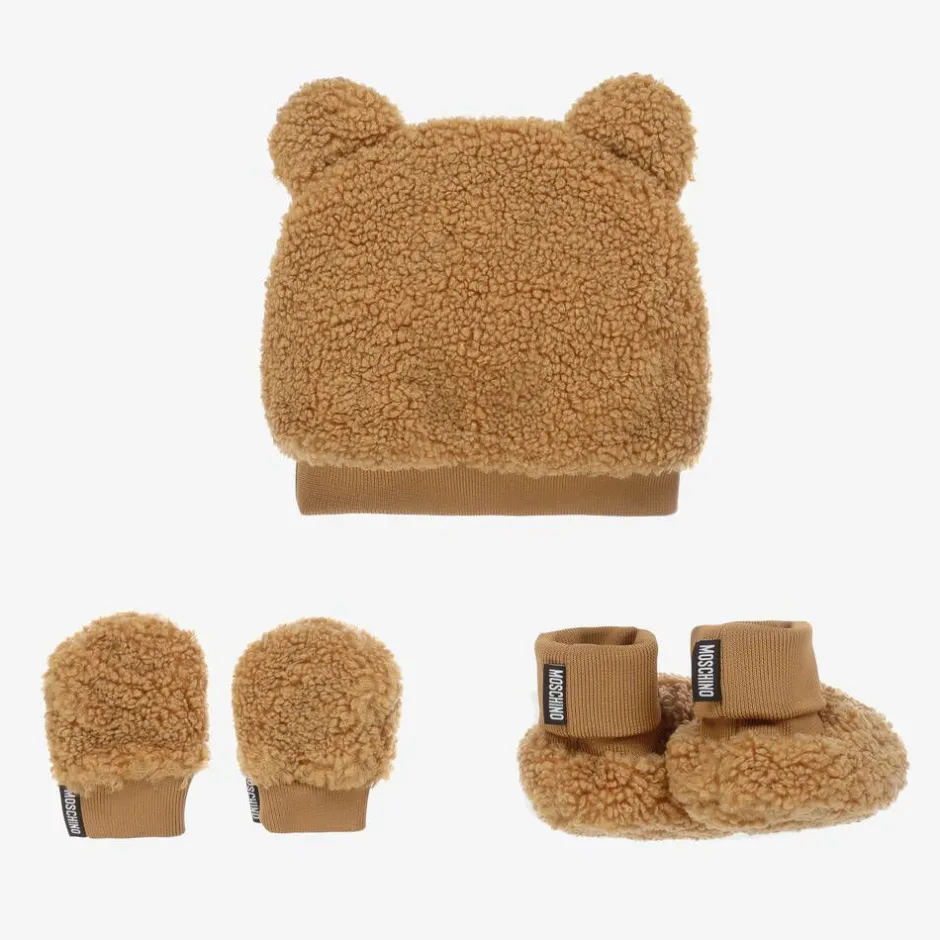 Moschino Baby Brown Fleece Hat & Booties Set Best