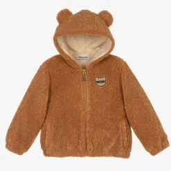 Moschino Baby Brown Hooded Teddy Fleece Jacket Outlet