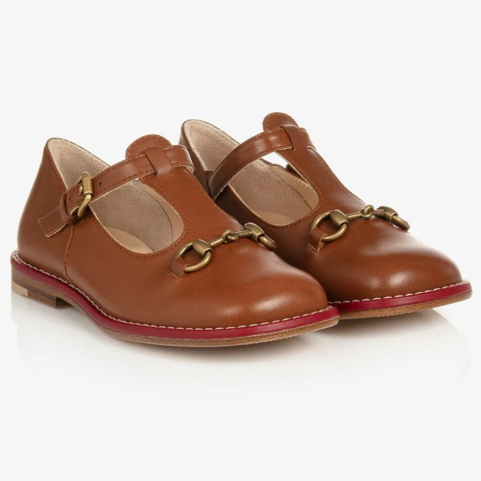 Gucci Brown Leather T-Bar Baby Shoes