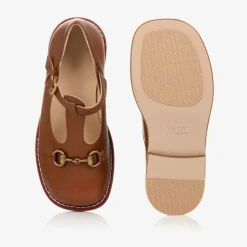 Gucci Brown Leather T-Bar Baby Shoes
