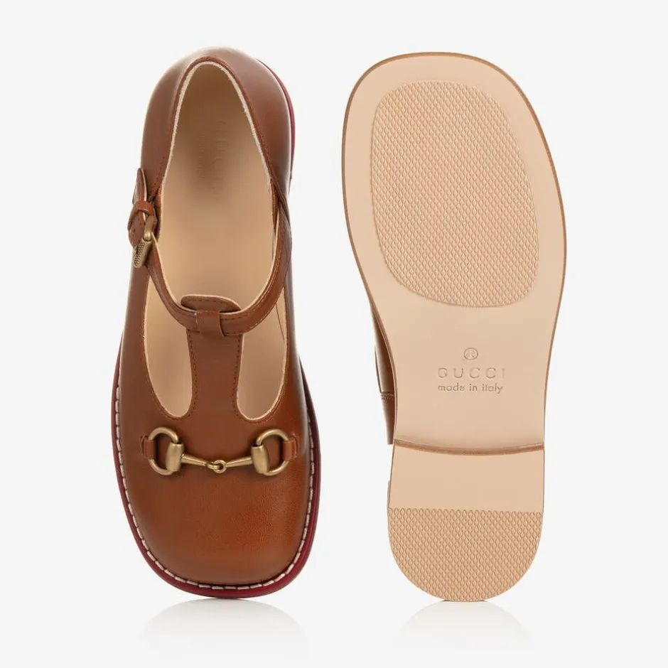 Gucci Brown Leather T-Bar Shoes