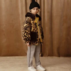 Mini Rodini Brown Leopard Print Faux Fur Jacket New