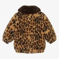 Mini Rodini Brown Leopard Print Faux Fur Jacket New