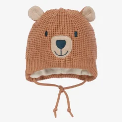 Deux par Deux Brown Viscose Knit Bear Hat Sale