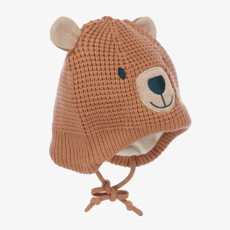 Deux par Deux Brown Viscose Knit Bear Hat Sale