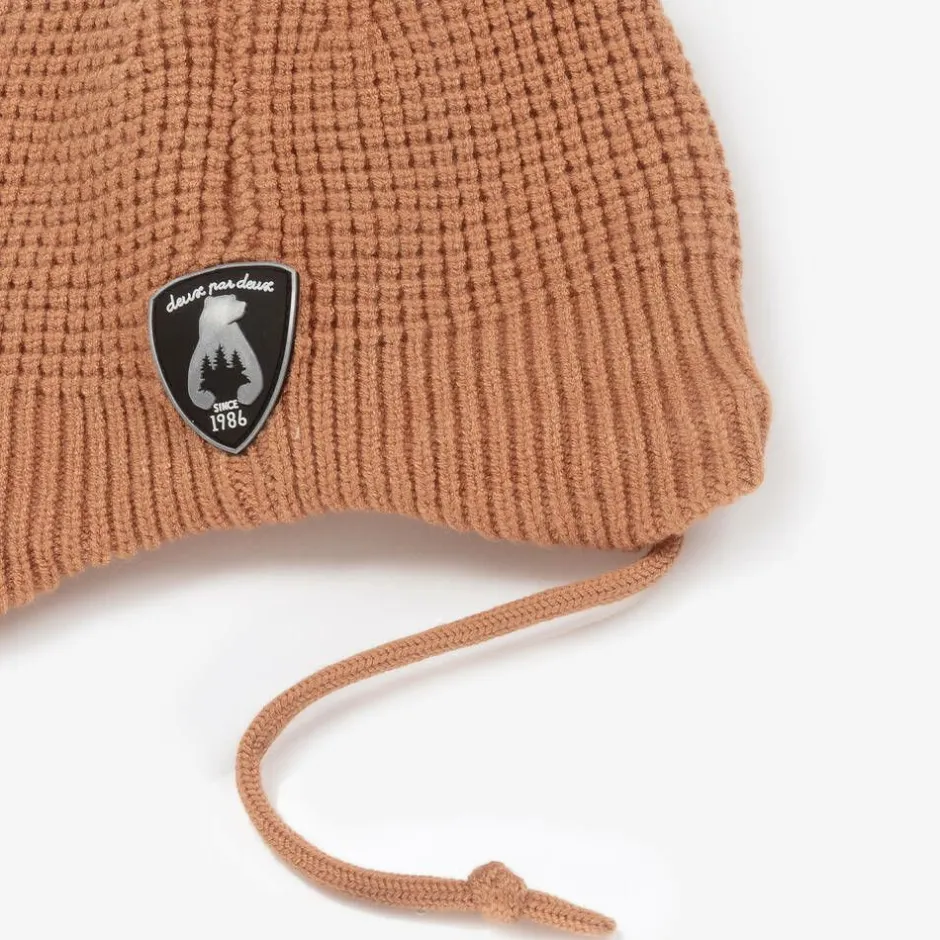 Deux par Deux Brown Viscose Knit Bear Hat Sale