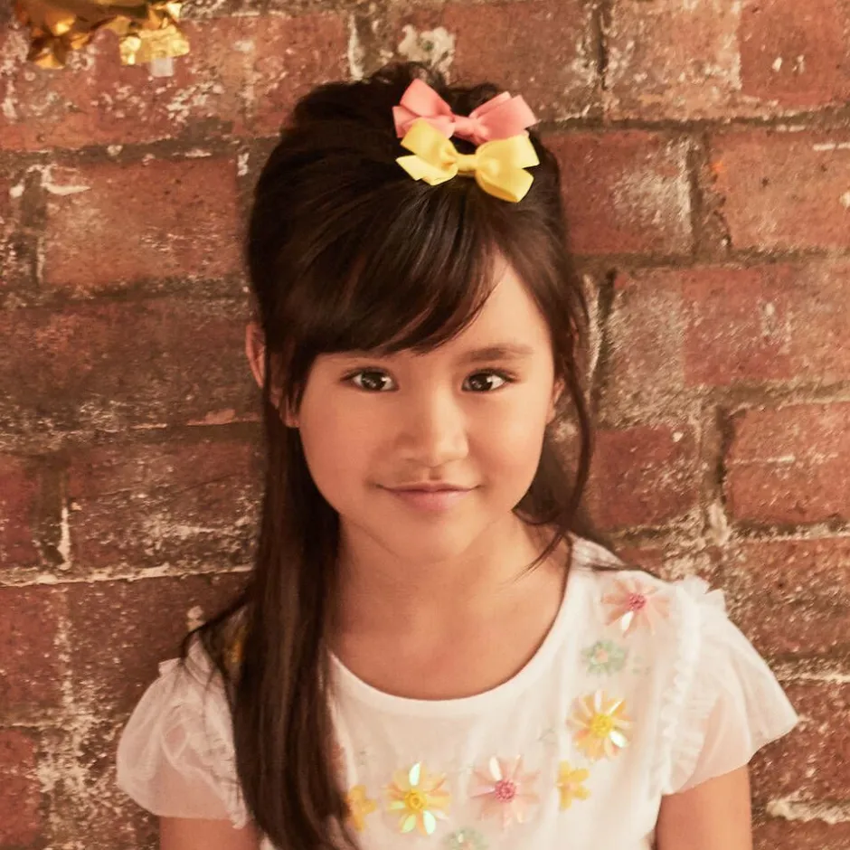 Peach Ribbons Coral Pink Bow Hair Clip (7cm)