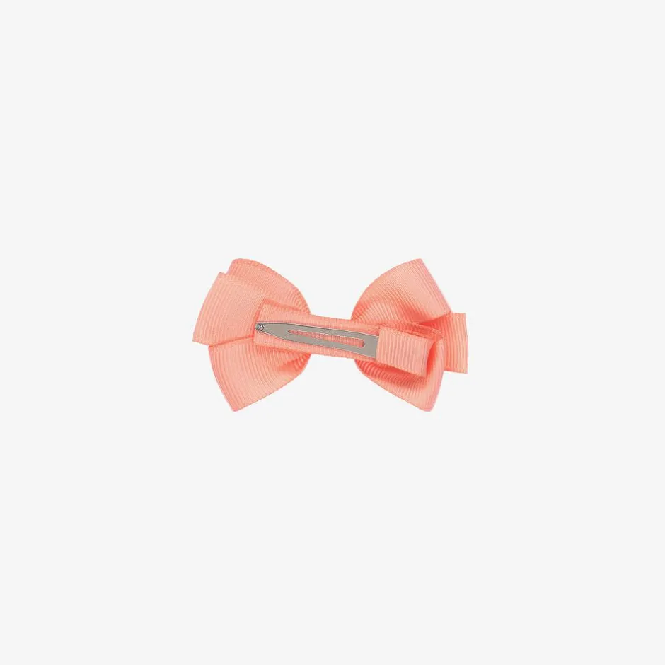 Peach Ribbons Coral Pink Bow Hair Clip (7cm)