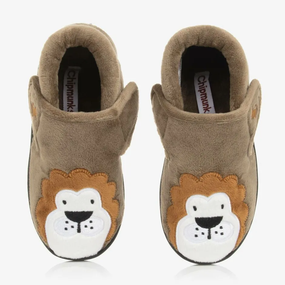 Chipmunks Dark Beige Velcro Lion Slippers Sale