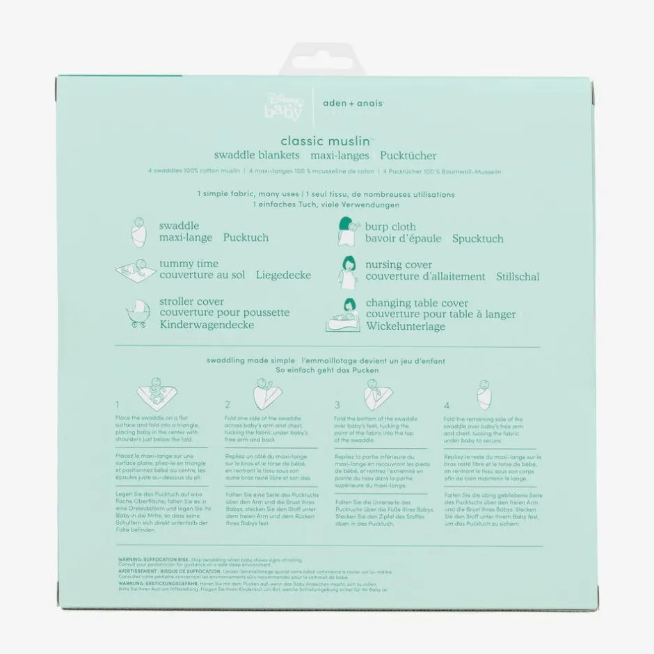 aden + anais Disney White Muslin Swaddles (4 Pack) Online
