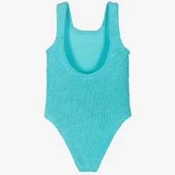 Hunza G Girls Blue Crinkle Swimsuit Aqua