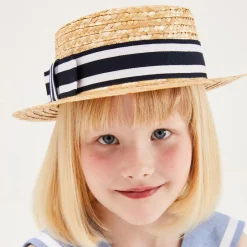 Beatrice amp; George Girls Beige & Blue Straw Boater Sale