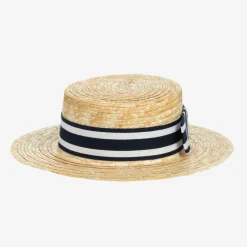 Beatrice amp; George Girls Beige & Blue Straw Boater Sale