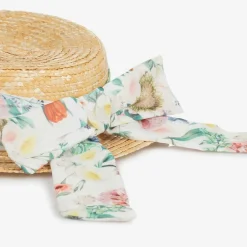Patachou Girls Beige & Floral Trim Straw Hat Discount