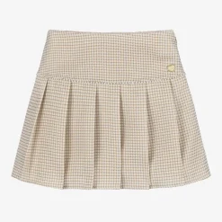 Le Chic Girls Beige & Glittery Gold Pleated Skirt Hot