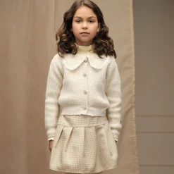 Le Chic Girls Beige & Glittery Gold Pleated Skirt Hot