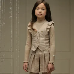 Le Chic Girls Beige & Gold Pleated Shorts Online