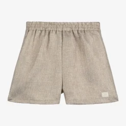 Le Chic Girls Beige & Gold Pleated Shorts Online