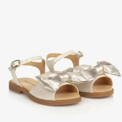 Childrensalon Occasions Girls Beige & Gold Satin Bow Sandals Silver Best