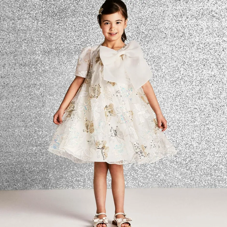 Childrensalon Occasions Girls Beige & Gold Satin Bow Sandals Silver Best