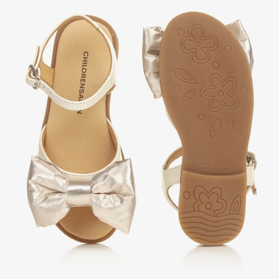 Childrensalon Occasions Girls Beige & Gold Satin Bow Sandals Silver Best