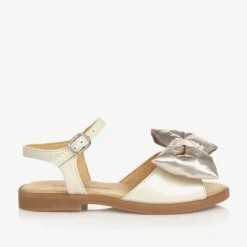 Childrensalon Occasions Girls Beige & Gold Satin Bow Sandals Silver Best